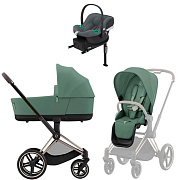 Коляска Cybex Priam IV Rosegold complete Aton B2 Steel Grey Base One 4 в 1 Leaf Green
