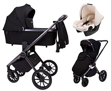 Детская коляска Peppy Monaco GP 3 в 1 с автокреслом Rise Milk Black черный, рама темно-серая