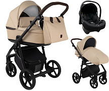 Детская коляска Roan Esso 2025 Кожа 3 в 1 с автокреслом Tutis Elo Lux EduSky Black ESSK/212/1 Caramel/Black/руч.Тем.коричневый