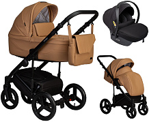 Детская коляска Indigo Lamar 3 в 1 с автокреслом Avionaut Cosmo Black La03 рыжая кожа