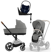 Коляска Cybex Priam IV Chrome Brown complete Cloud T Rebellious Luxury Denim Blue Base T 4 в 1 Mirage Grey