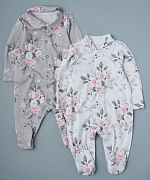 Комбинезон на кнопках Little Star Цветы 2 шт. 31031 серый/белый 62