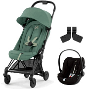 Коляска Cybex Coya Matt Black Frame Cloud G i-Size Moon Black Plus 2 в 1 Leaf Green с дождевиком