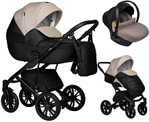 Детская коляска Indigo Mio Eco 3 в 1 с автокреслом Avionaut Cosmo Beige 04 черная кожа+св.бежевая кожа
