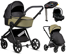 Детская коляска Tutis Mio 3 Plus Leather New 4 в 1 с автокреслом Elo Lux EduSky Black и базой 1622025 Olive
