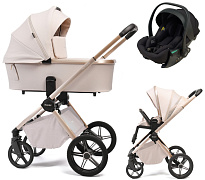 Детская коляска Peppy Monaco Plus 3 в 1 с автокреслом Jet Black Beige (бежевый), рама беж, шлифованный алюминий