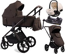 Детская коляска Peppy Soho 4 в 1 с автокреслом Verona Beige и базой Brown (коричневый), рама серо-бежевый