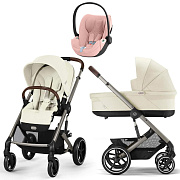 Коляска Cybex Balios S Lux TPE complete Cloud T Peach Pink Plus 3 в 1 Seashell Beige с дождевиками