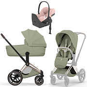 Коляска Cybex Priam V Rosegold Style Cloud T Peach Pink Plus Base T 4 в 1 Sage Green