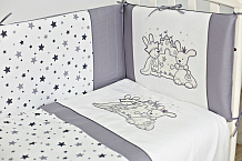 Комплект в детскую кроватку Lappetti Звездочет с декоративной вставкой 6 предметов 6062 Серый