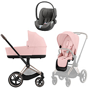 Коляска 3 в 1 Cybex Priam IV Rosegold complete и автокресло Cloud T i-Size Mirage Grey Peach Pink