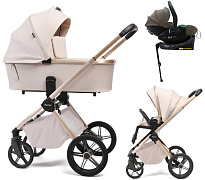Детская коляска Peppy Monaco Plus 4 в 1 с автокреслом Jet Brown и базой Beige (бежевый), рама беж, шлифованный алюминий