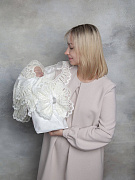 Уголок кружевной НаследникЪ Выжанова с бантом 100х90 НВ4013 ЧЗ экрю, круж. кружево 01, ромашки