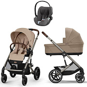 Коляска Cybex Balios S Lux TPE complete Cloud T Mirage Grey Plus 3 в 1 Almond Beige с дождевиками