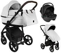 Детская коляска Roan Esso Кожа 3 в 1 с автокреслом Pituso Baesa Pro Black ESSK/215/1  White/Black/руч.Тем.коричневый