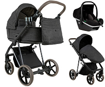 Детская коляска Roan Sol Vintage Luxury 2.0 3 в 1 с автокреслом Tutis Elo Black PIX/55/D Pixel/Dark/Nickel/руч.Cappuccino