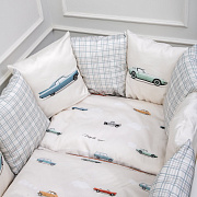 Комплект в детскую кроватку Lappetti Маленький гонщик для прям-ой и овальной (круглой) кроватки 6 пр. 6153 серо-голубой