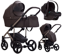 Детская коляска Bebetto Magnum Light Pro 3 в 1 с автокреслом Avionaut Cosmo 09 коричневая кожа, бежевая рама