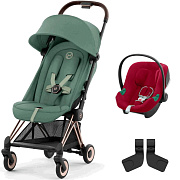 Коляска Cybex Coya Rosegold Frame Aton B2 i-Size Dynamic Red 2 в 1 Leaf Green с дождевиком и бампером