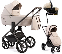 Детская коляска Peppy Monaco Thermo 4 в 1 с автокреслом Jet Beige и базой Beige (молочный), рама серо-коричневая