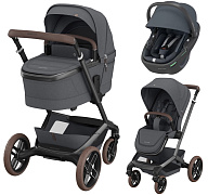 Детская коляска Maxi-Cosi Fame 3 в 1 с автокреслом Coral 360 Essential graphite Twillic Graphite/графит