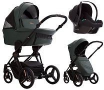 Детская коляска Bebetto Monti Pro 3 в 1 с автокреслом Avionaut Cosmo 02 Stella т.зеленая кожа