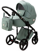 Детская коляска Adamex Luciano Deluxe 2 в 1 Q114-С (СЕРО-ЗЕЛЕН.КОЖА 100%+ЧЕРАЯ РАМА)
