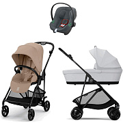 Коляска Cybex Melio Carbon Aton B2 i-Size Steel Grey 3 в 1 Almond Beige с дождевиком/Fog Grey