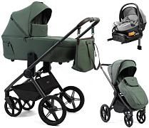 Детская коляска Peppy Monaco Thermo 4 в 1 с автокреслом Welldon Crown 2 Grey и базой Green (зеленый), рама серо-коричневая