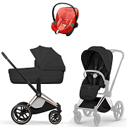 Коляска Cybex Priam V Rosegold Style Aton S2 Hibiscus Red 3 в 1 Sepia Black
