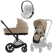 Коляска 3 в 1 Cybex Priam IV Matt Black complete и автокресло Cloud T i-Size Platinum White Plus Cozy Beige