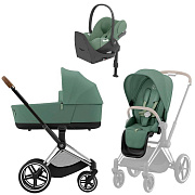Коляска Cybex Priam IV Chrome Brown complete Cloud T Leaf Green Plus Base T 3 в 1 Leaf Green