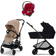 Коляска Cybex Melio Carbon Aton B2 i-Size Dynamic Red 3 в 1 Almond Beige/Magic Black с дождевиками