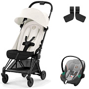Коляска Cybex Coya Matt Black Frame Aton S2 i-Size Lava Grey 2 в 1 Off White с дождевиком и бампером