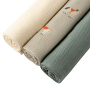 Пелёнки муслиновые Buba Kids, 3 шт, 75х75 см BKMUSSW50 Кабардинские лошадки/ полынь/ сливочный