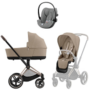 Коляска Cybex Priam IV Rosegold complete Cloud G3 Stone Grey Plus 3 в 1 Cozy Beige