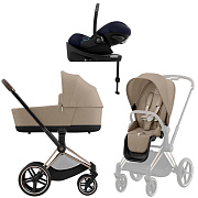 Коляска Cybex Priam IV Rosegold complete Cloud G Ocean Blue Plus Base G3 4 в 1 Cozy Beige