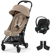 Коляска Cybex Coya Matt Black Frame Aton B2 i-Size Volcano Black 2 в 1 Cozy Beige с дождевиком и бампером