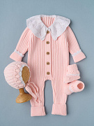 Комбинезон с воротником, чепчик, носочки Little Star Лапша 830017 (ЧЗ-нк) лосось/белый 62