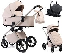 Детская коляска Peppy Monaco Plus 4 в 1 с автокреслом Jovikids Aria Black и базой Cream (кремовый), рама бежевая