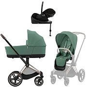 Коляска Cybex Priam IV Rosegold complete Cloud G Moon Black Plus Base G3 4 в 1 Leaf Green