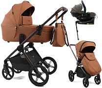 Детская коляска Peppy Monaco Thermo 4 в 1 с автокреслом Jet Brown и базой Biscuit (бисквит), рама серо-коричневая