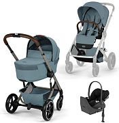 Коляска Cybex Balios S Lux Fold Cot TPE Cloud T Sepia Black Base T 4 в 1 Stormy Blue с дождевиками