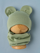 Шапка-котелок и снуд Little Star Мишка рибана начес 80932 фисташковый 36