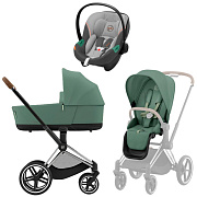 Коляска 3 в 1 Cybex Priam IV Chrome Brown complete и автокресло Aton S2 i-Size Lava Grey Leaf Green