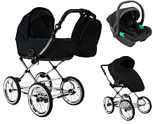 Детская коляска Roan Bass Next Classic d14 2.0 3 в 1 с автокреслом Pituso Santiso Pro Black BSNC/95/2 Caviar/Black/руч.Cappuccino