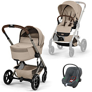 Коляска Cybex Balios S Lux Fold Cot TPE Aton B2 Steel Grey 3 в 1 Almond Beige с дождевиками