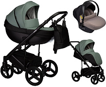 Детская коляска Indigo Tour Eco 3 в 1 с автокреслом Avionaut Cosmo Beige Te03 черная кожа+шалфей кожа