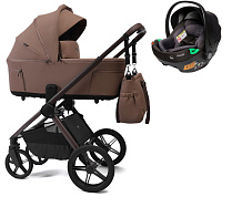 Детская коляска Peppy Soho 3 в 1 с автокреслом First Cappuccino (капучино) рама шоколад
