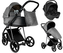 Детская коляска Roan Sol Vintage Luxury Leather 2.0 3 в 1 с автокреслом Pituso Baesa Pro Black VEGA88DB Glacier Gray/Nickel/руч.Black